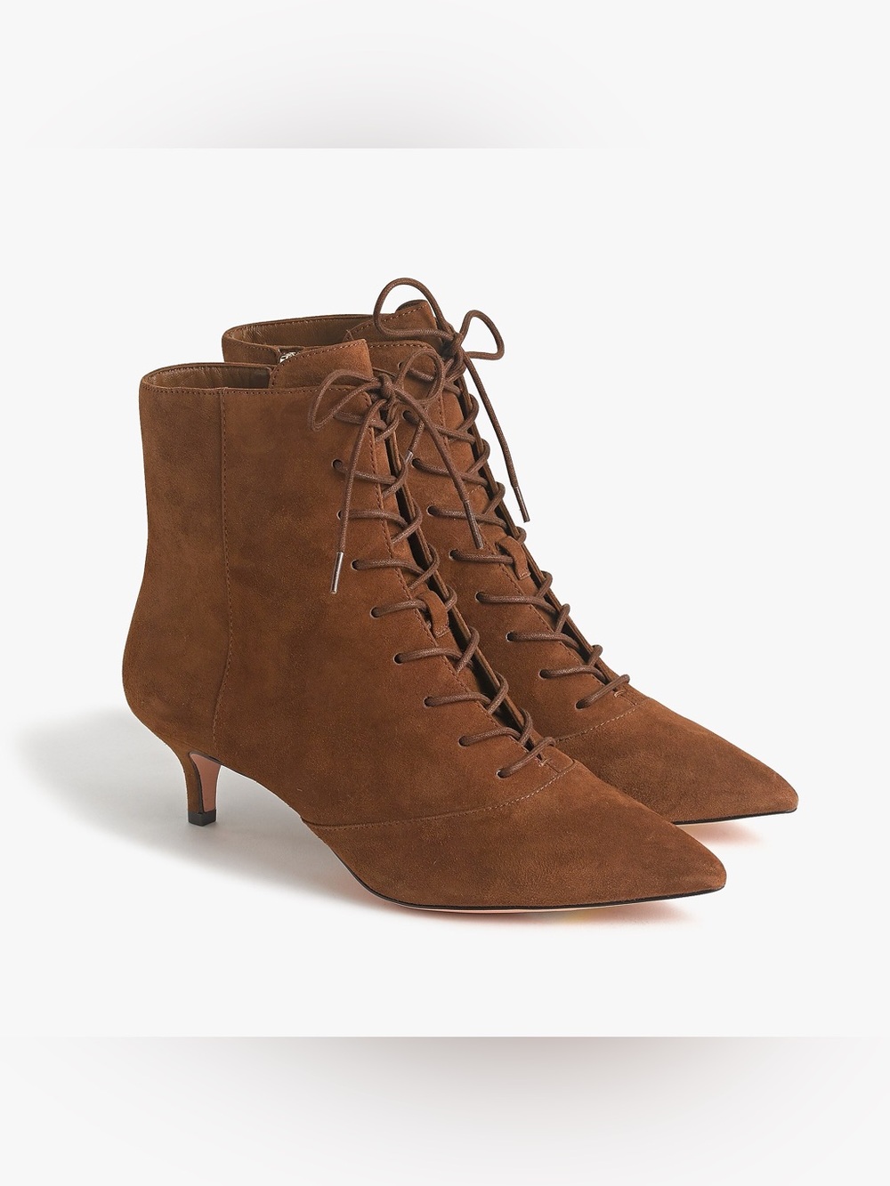 NWT J. Crew 2019 Fiona Lace-Up Kitten Heel Ankle Boots in Brown Suede Size 6.5